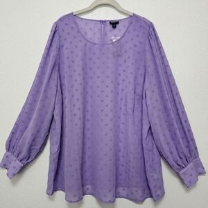 NWT Torrid Chiffon Clip Dot Puff Sleeve Top Bougainvillea: Lavender Blouse 2X